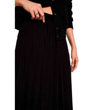 Jupe longue noire unie avec une coupe fluide et une taille élastiquée - Image 5