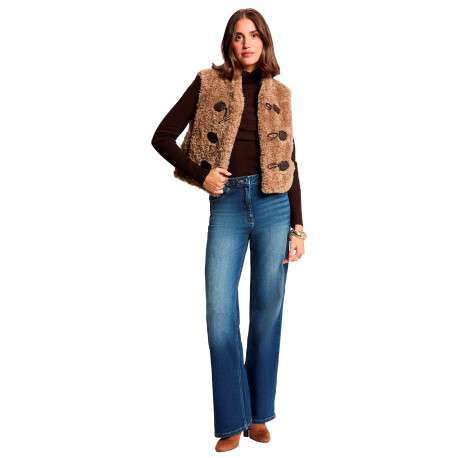 Blouson taupe uni sans manche avec une coupe droite et un col rond - Image 2