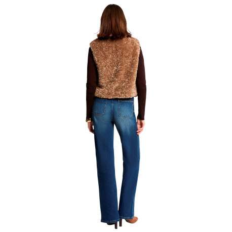 Blouson taupe uni sans manche avec une coupe droite et un col rond - Image 3
