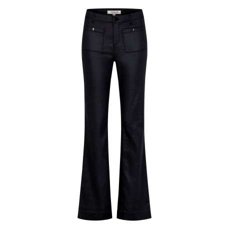 Pantalon noir uni avec une coupe bootcut muni d'un zip et d'un bouton