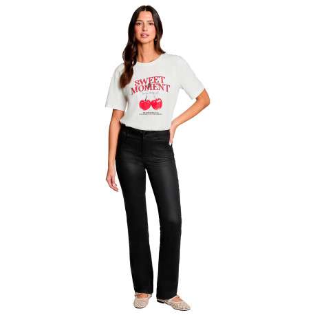 Pantalon noir uni avec une coupe bootcut muni d'un zip et d'un bouton - Image 2