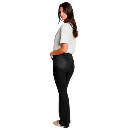 Pantalon noir uni avec une coupe bootcut muni d'un zip et d'un bouton - Image 3