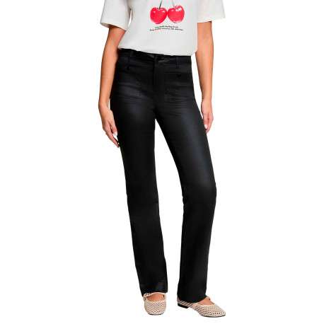 Pantalon noir uni avec une coupe bootcut muni d'un zip et d'un bouton - Image 4