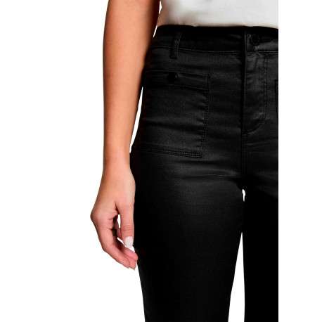 Pantalon noir uni avec une coupe bootcut muni d'un zip et d'un bouton - Image 5