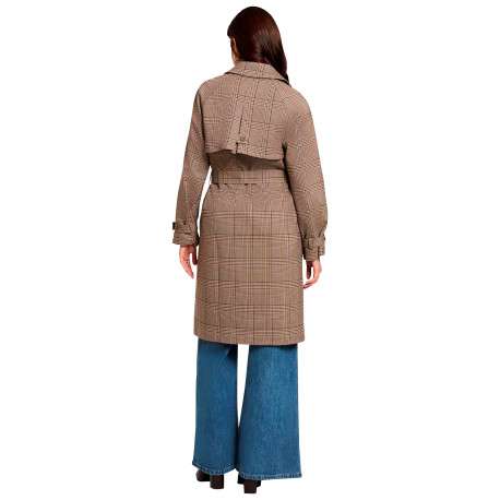Trench taupe à carreaux avec une coupe droite et un col à revers - Image 3