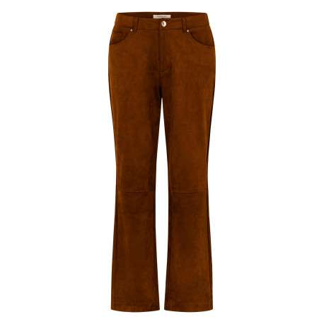 Pantalon marron uni avec une coupe bootcut muni d'un zip et d'un bouton