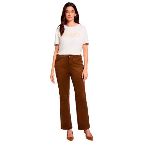 Pantalon marron uni avec une coupe bootcut muni d'un zip et d'un bouton - Image 2
