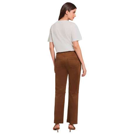 Pantalon marron uni avec une coupe bootcut muni d'un zip et d'un bouton - Image 3