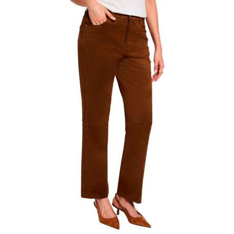 Pantalon marron uni avec une coupe bootcut muni d'un zip et d'un bouton - Image 4