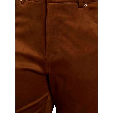 Pantalon marron uni avec une coupe bootcut muni d'un zip et d'un bouton - Image 6