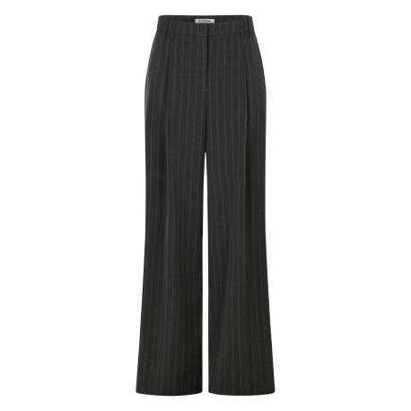 Pantalon gris à rayures avec une coupe bootcut muni d'un zip et d'une agrafe