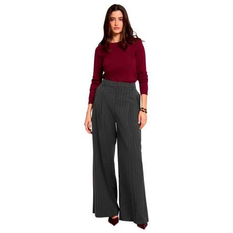 Pantalon gris à rayures avec une coupe bootcut muni d'un zip et d'une agrafe - Image 2