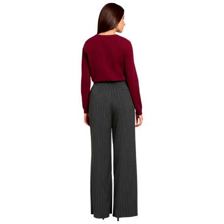 Pantalon gris à rayures avec une coupe bootcut muni d'un zip et d'une agrafe - Image 3