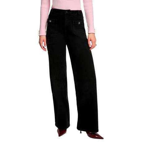 Jean en coton noir avec une coupe bootcut muni d'un zip et d'un bouton - Image 4
