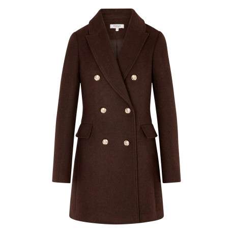 Manteau marron uni avec une coupe droite et un col à revers