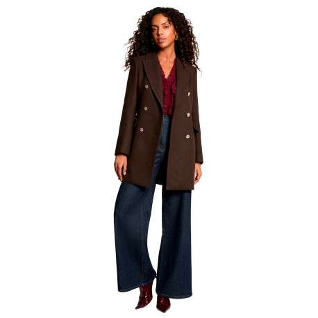 Manteau marron uni avec une coupe droite et un col à revers - Image 2