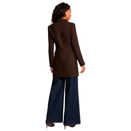 Manteau marron uni avec une coupe droite et un col à revers - Image 3