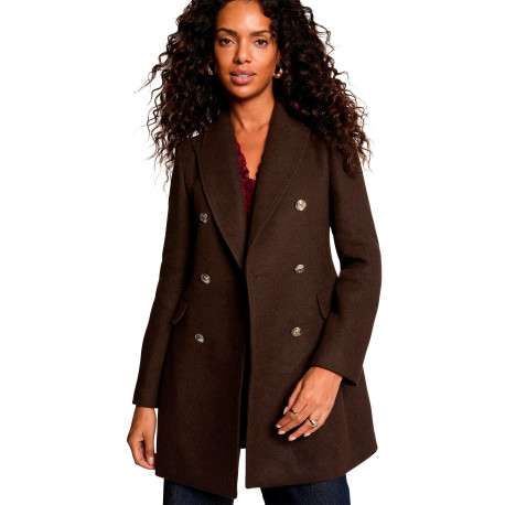 Manteau marron uni avec une coupe droite et un col à revers - Image 4