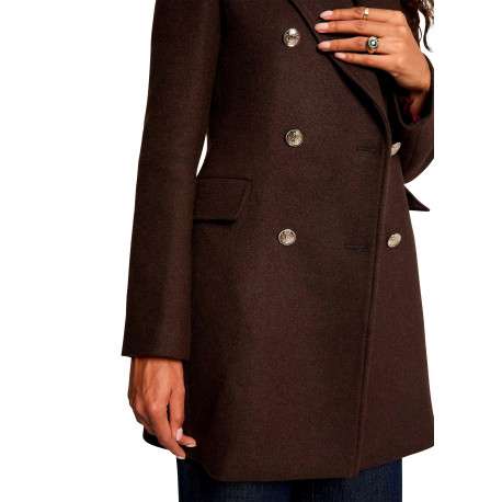 Manteau marron uni avec une coupe droite et un col à revers - Image 5