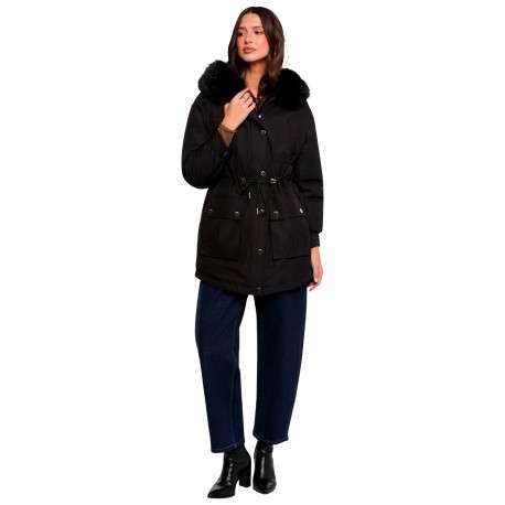 Parka noire unie à capuche avec une coupe droite et des manches longues - Image 2