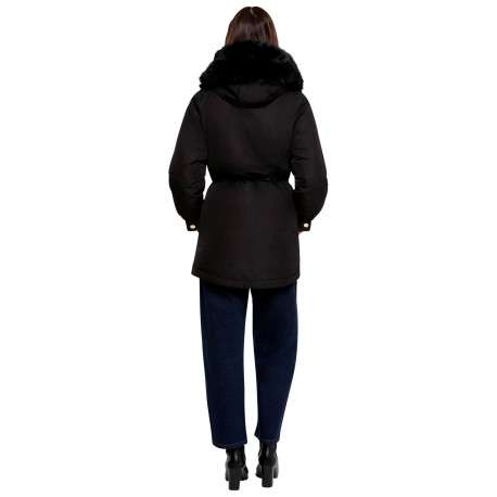 Parka noire unie à capuche avec une coupe droite et des manches longues - Image 3