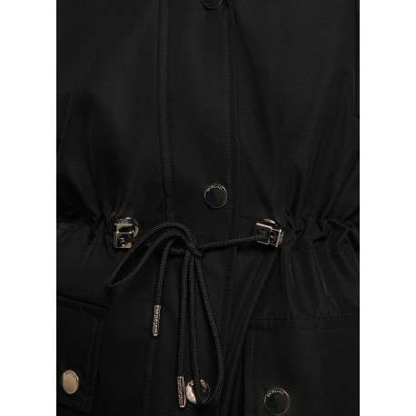Parka noire unie à capuche avec une coupe droite et des manches longues - Image 6