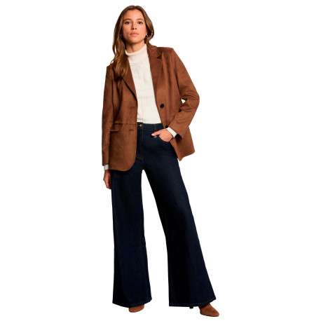 Blazer camel uni avec une coupe droite et des manches longues - Image 2