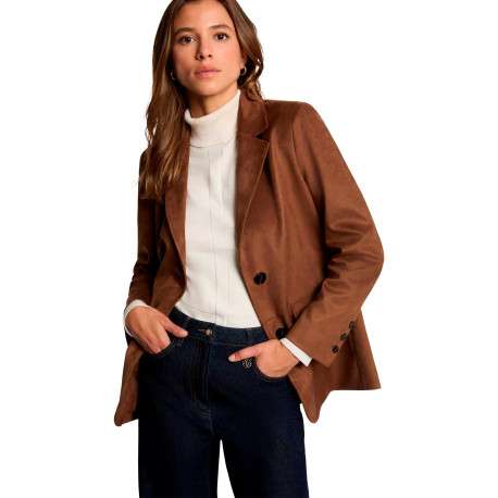 Blazer camel uni avec une coupe droite et des manches longues - Image 4