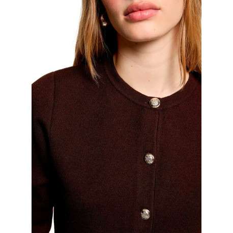 Gilet chocolat uni avec une coupe évasée et des manches longues - Image 5