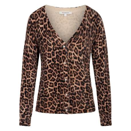 Gilet taupe à motif animalier avec une coupe droite et des manches longues