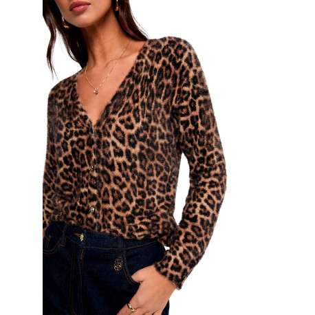 Gilet taupe à motif animalier avec une coupe droite et des manches longues - Image 5