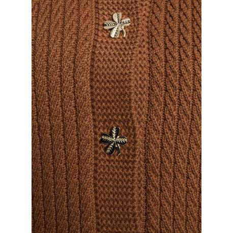 Gilet en coton camel uni avec une coupe droite et un col rond - Image 6