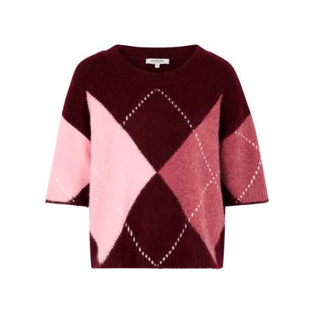 Pull prune à carreaux avec une coupe droite et des manches courtes