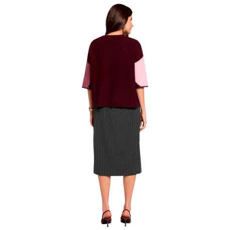 Pull prune à carreaux avec une coupe droite et des manches courtes - Image 3