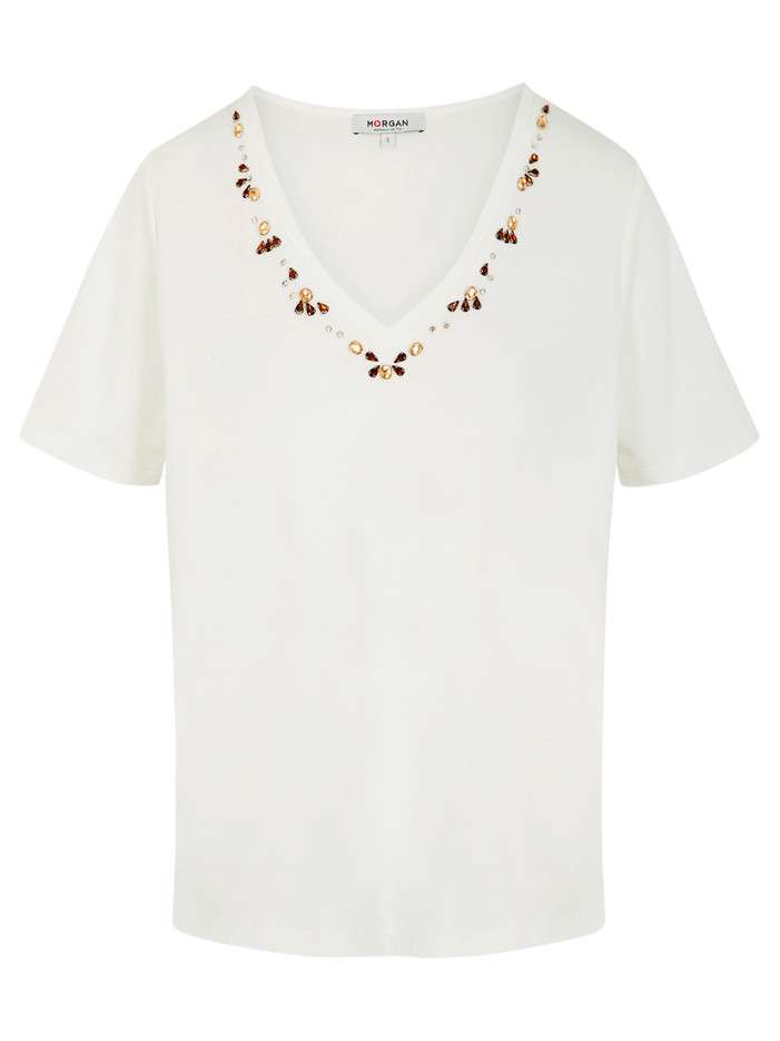 T-shirt en coton blanc uni...