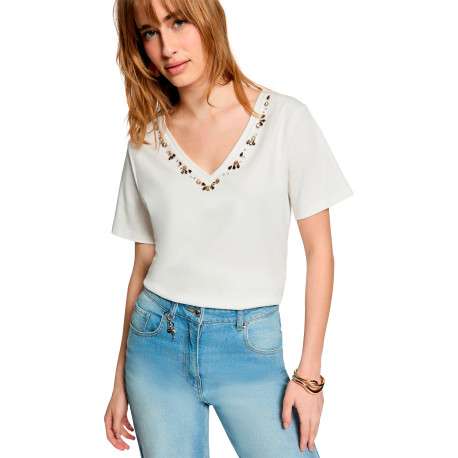 T-shirt en coton blanc uni avec une coupe droite et des manches courtes - Image 4