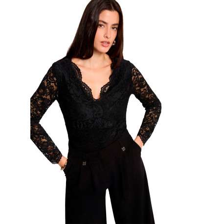Body noir uni avec une coupe moulante et des manches longues - Image 4