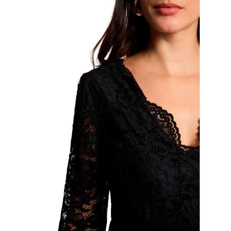Body noir uni avec une coupe moulante et des manches longues - Image 5
