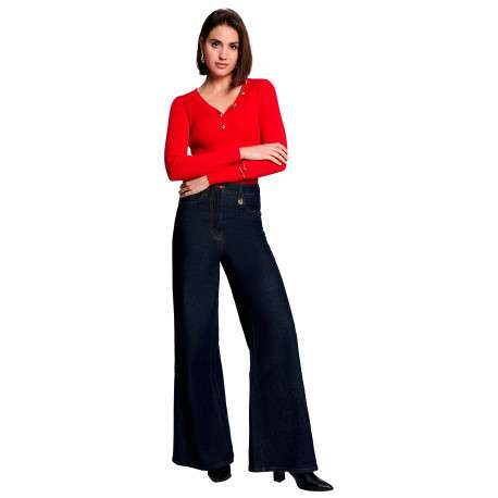 Top rouge uni avec une coupe moulante et des manches longues - Image 2