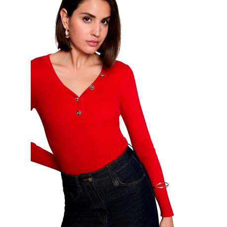 Top rouge uni avec une coupe moulante et des manches longues - Image 4