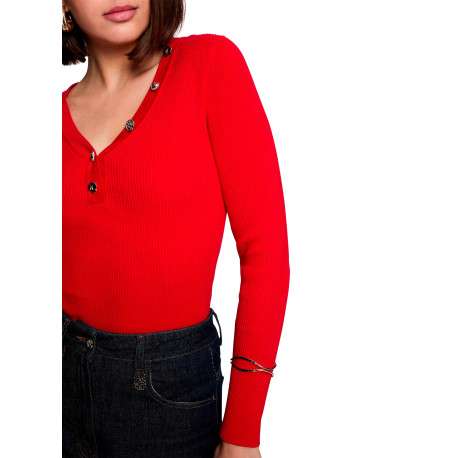 Top rouge uni avec une coupe moulante et des manches longues - Image 5