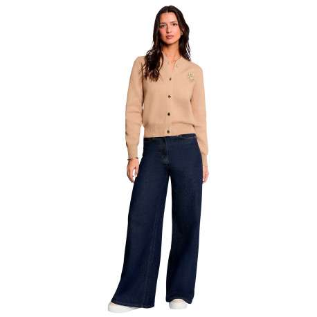 Gilet beige uni avec une coupe droite et des manches longues - Image 2