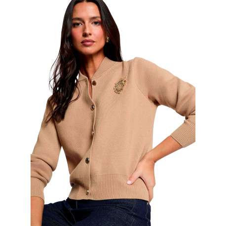 Gilet beige uni avec une coupe droite et des manches longues - Image 4