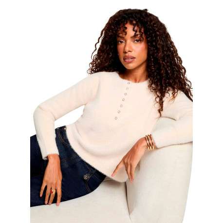 Pull beige uni avec une coupe droite et des manches longues - Image 4