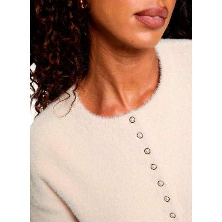 Pull beige uni avec une coupe droite et des manches longues - Image 5