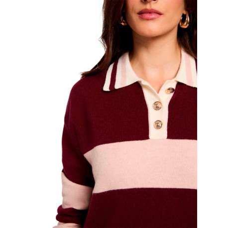 Pull bordeaux à rayures avec une coupe droite et un col polo - Image 5