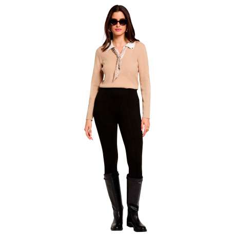 Pull beige uni avec une coupe droite et des manches longues - Image 2