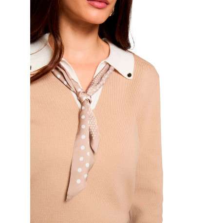 Pull beige uni avec une coupe droite et des manches longues - Image 5
