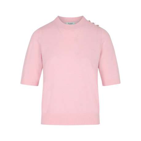 Pull rose uni avec une coupe droite et des manches courtes