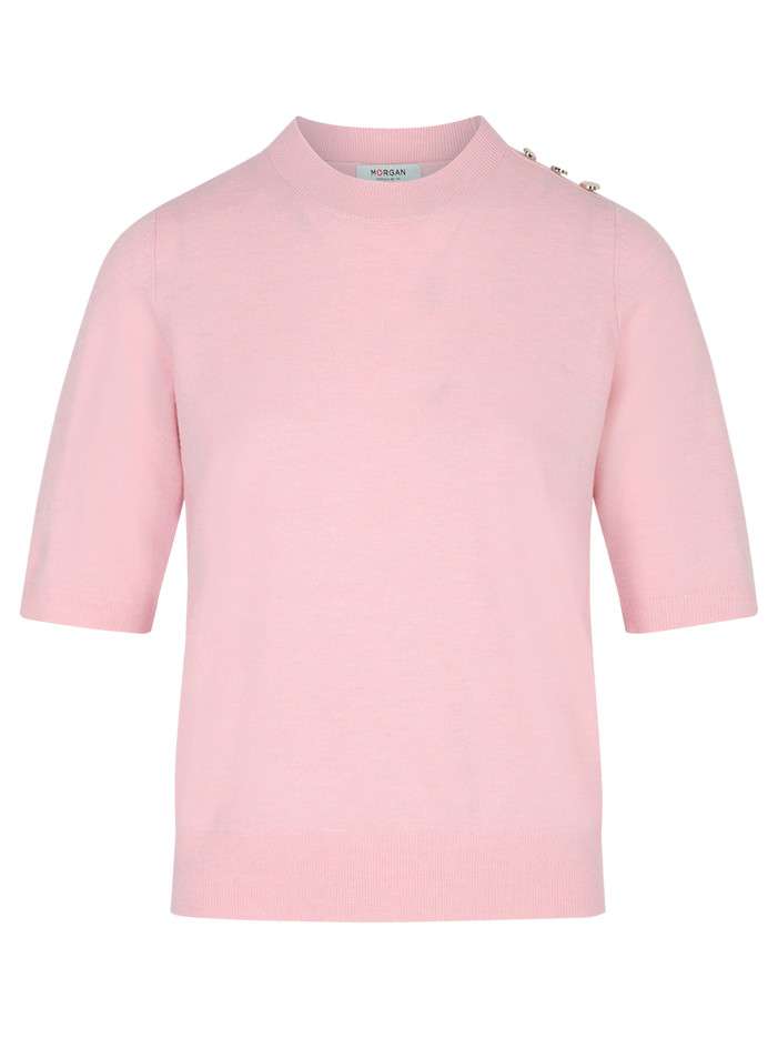 Pull rose uni avec une coupe droite et des manches courtes